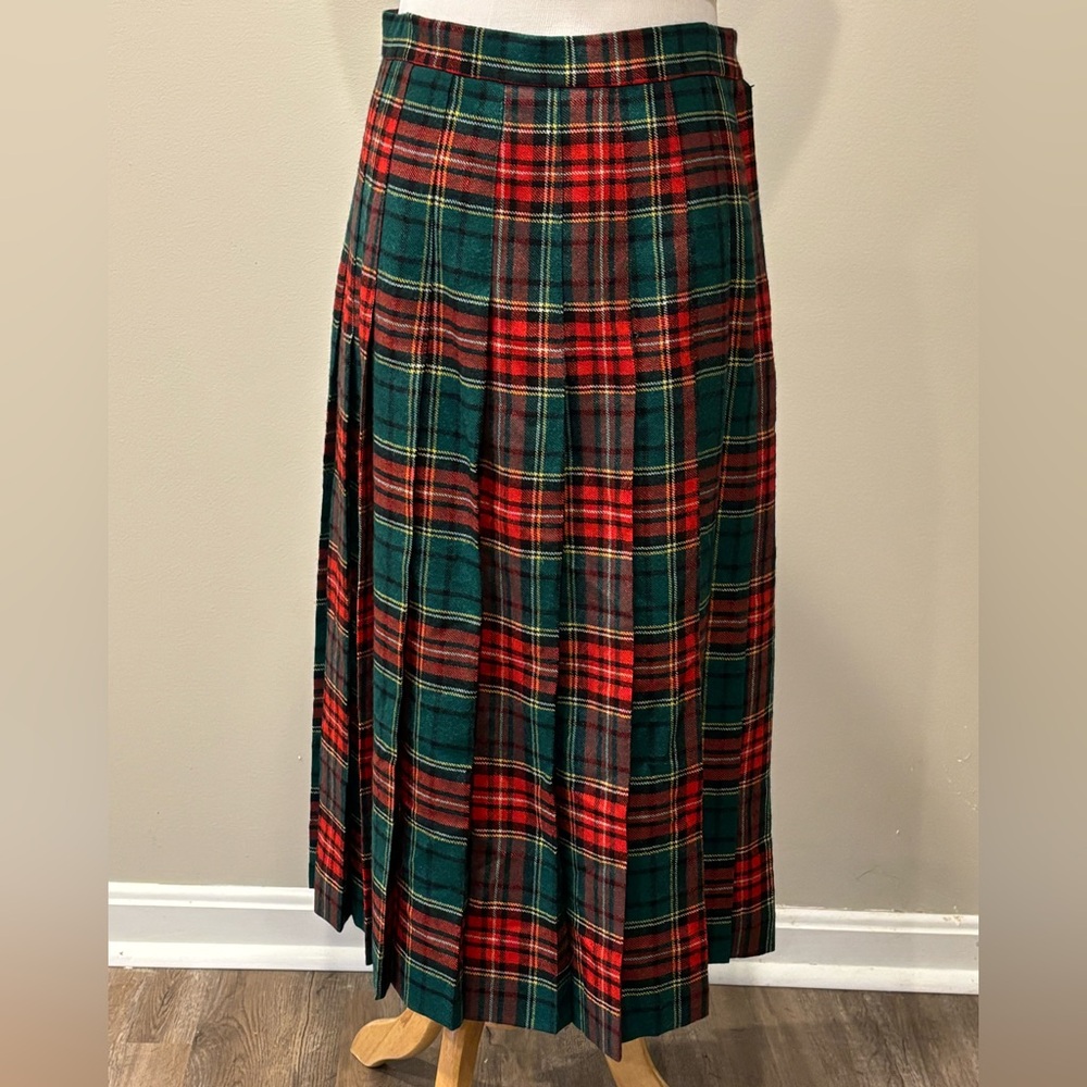 Vintage Plaid Tartan Pleated Skirt - Red and Green